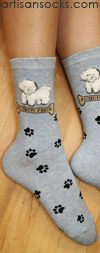 K. Bell Blue Bichon Frise Crew Socks