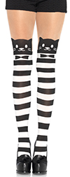 Black and White Striped Fancy Cat Tights
