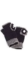 Fingerless Gloves with Knit Flowers - BLACK / GRAY