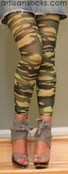 Celeste Stein Green and Brown Camo Print Leggings / Footless Tights