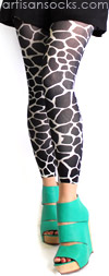 Black Giraffe Print Footless Tights by Celeste Stein