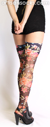 Celeste Stein Sheer Black Floral Print Thigh Highs