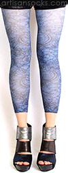 Royal Blue Footless Tights with Black Lace Print by Celeste Stein