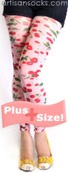 Plus Size Cherry Print Footless Tights