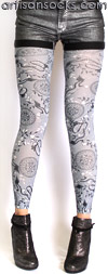 Gray Dragon Print Leggings - Footless Tights by Celeste Stein