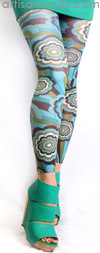 Turquoise Retro Floral Print Footless Tights by Celeste Stein