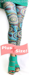 Plus Size Turquoise Retro Floral Print Footless Tights