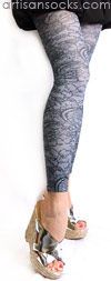 Slate Gray Footless Tights with Black Lace Print by Celeste Stein