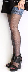 Sheer Lace Print Thigh High Stockings in Slate Gray by Celsete Stein