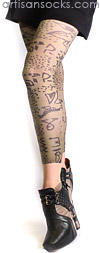 Taupe Tribal Art Footless Tights by Celeste Stein