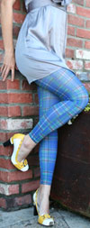 Celeste Stein TARTAN BLUE LYCRA Print Leggings / Footless Tights