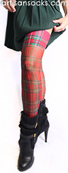 Sheer Red Plaid Thigh High Stockings by Celeste Stein