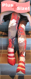Plus Size Footless Tights with Taupe Floral Geisha Print