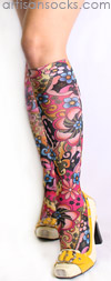Retro Flower Print Knee High Socks - 
