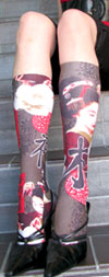 Celeste Stein TAUPE GEISHA Print Knee High Stockings / Trouser Socks