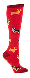 Corgi Pattern Knee High Socks in Red