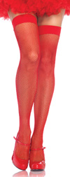 Nylon Fishnet Thigh Highs Red