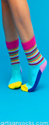 Happy Socks Aqua and Multi Color Striped Crew Socks