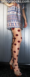 Hansel From Basel Nude and Burgundy Polka Dot Tights