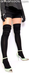 Double Layered with ruched knee OTK Sock by K. Bell - Black