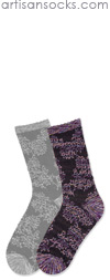 K. Bell Space Dyed Floral Tapestry - Blue / Purple Cotton Crew Socks