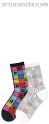 K. Bell Mosaic Flower Socks - Black Cotton Floral Crew Socks
