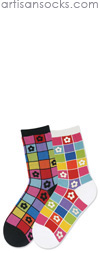 K. Bell Mosaic Flower Socks - White Cotton Floral Crew Socks