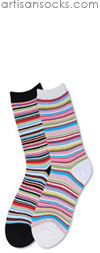 K. Bell Multicolor and Metallic Striped Mini Crew - White Crew Socks