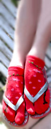 K. Bell Cherry Blossom Tabi - Red Cotton Floral Print Split Toe Socks