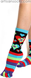 K. Bell Striped Toe Socks with Hearts and Flowers