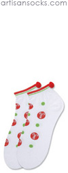 K. Bell Candy Cane Dotted Socks - White Cotton Holiday Socks (Footies)