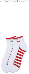 K. Bell Holly Berry Quarter Socks - Red and White Striped Cotton Holiday Socks