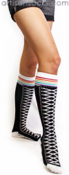 Black Knee High Shoe Socks with Rainbow Stripes by K. Bell