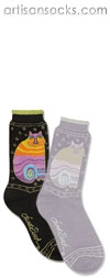 K. Bell Laurel Burch Rainbow Cats - Black Cotton Crew Socks (Calf Socks)