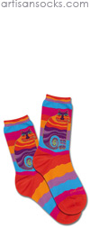 K. Bell Laurel Burch Wavy Stripe Rainbow Cat Cotton Socks