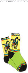 K. Bell Laurel Burch Rainbow Giraffes - Yellow / Green Cotton Socks