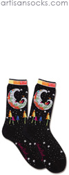 K. Bell Laurel Burch Mystic Moon - Black Cotton Crew Socks (Calf Socks)