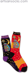 K. Bell Laurel Burch Celestial Cat Black Cotton Crew Socks (Calf Socks)