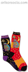 K. Bell Laurel Burch Celestial Cat Orange Cotton Crew Socks (Calf Socks)