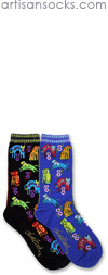 K. Bell Laurel Burch Dog Portraits Black Cotton Crew Socks (Calf Socks)