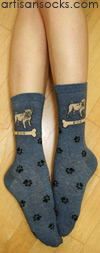K. Bell Denim Blue Pug Crew Socks