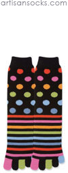 K. Bell Multicolor Stripes and Dots Toe Socks (Calf Socks)