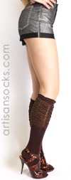 K. Bell Brown Ruched Knee High Socks with Gold Sparkle