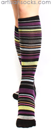 K. Bell Multicolor Striped Black Cotton Knee High Knee Socks