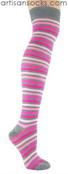 K. Bell Gray and Pink Striped Over The Knee Socks (OTK)