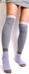 Vintage Stripe Over the Knee Sock with Silver, Olive & Lavender