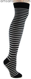 K. Bell Over the Knee Striped Socks - GREY / BLACK