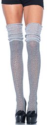 Pointelle Knit Thigh High Socks with Scrunch Top - GRAY