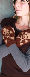 Skull and Crossbones Fingerless Gloves with Fleece Lining- in 2 Colors!