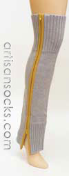 Lara Kazan Lt Grey / Yellow Zipper Wool Knit Leg Warmers